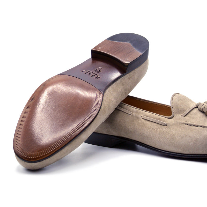 Zelli Italia 16-580-BON NAPLES Italian Kid Suede Tassel Loafer, Bone Top View