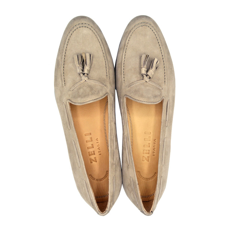 Zelli Italia 16-580-BON NAPLES Italian Kid Suede Tassel Loafer, Bone Lifestyle View