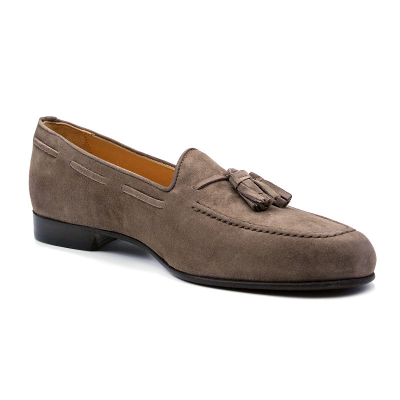 Zelli Italia 16-580-MOC NAPLES Italian Kid Suede Tassel Loafer, Mocha Angled View
