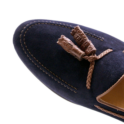 Zelli Italia 16-584-NVY NAPLES Italian Kid Suede with Embossed Crocodile Tassel Loafer, Navy Bottom View