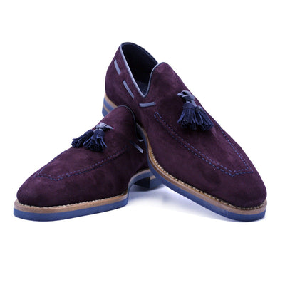 Zelli Italia Men's 16-625-BDX CRAWFORD Sueded Goatskin & Crocodile Tassel Loafer, Bordeaux