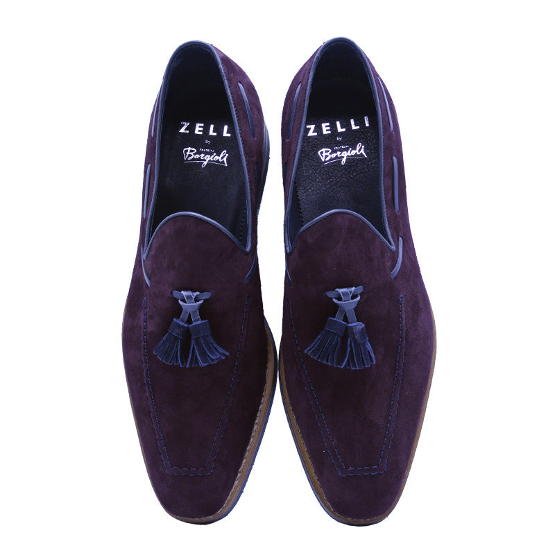 Zelli Italia Men's 16-625-BDX CRAWFORD Sueded Goatskin & Crocodile Tassel Loafer, Bordeaux