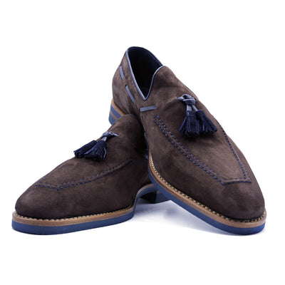 Zelli Italia Men's 16-628-BRN CARMEN Sueded Goatskin & Crocodile Tassel Loafer, Brown