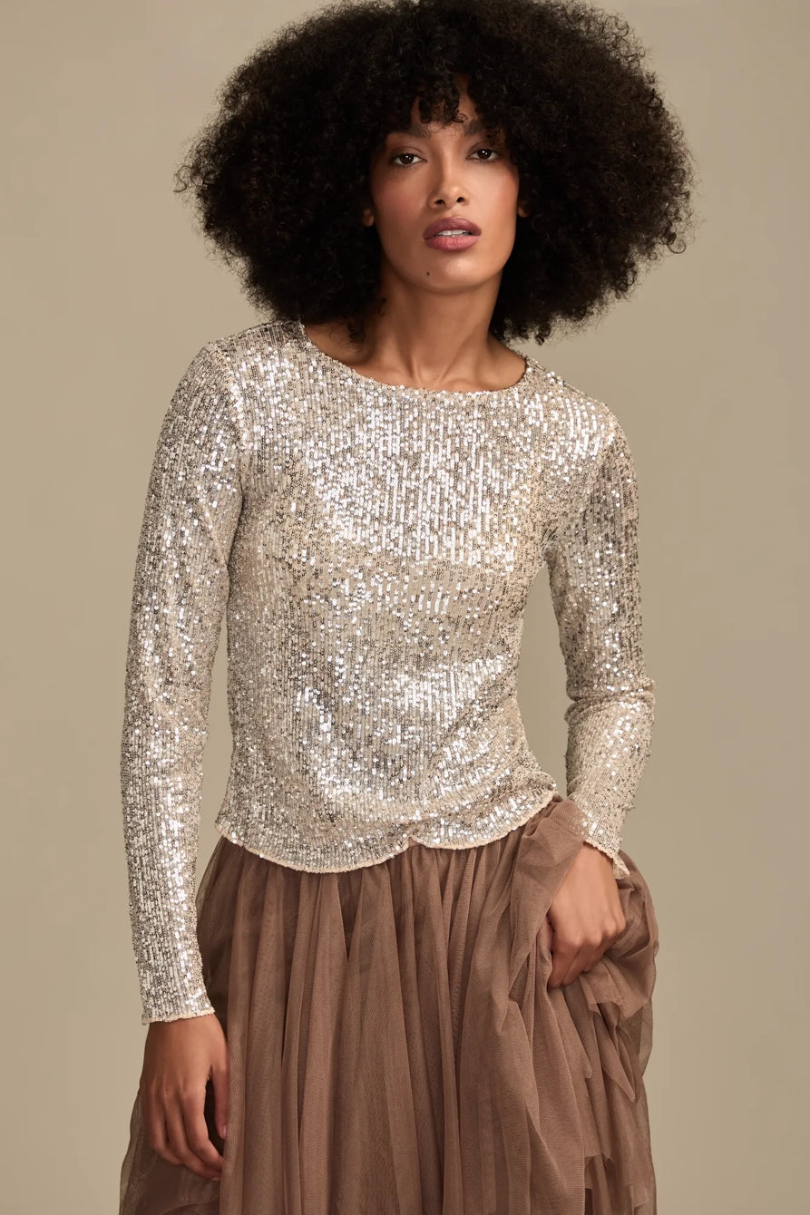 [160248-680] WOMENS LUCKY BRAND SEQUIN LONG SLEEVE TOP - CHAMPAGNE SEQUIN – product view 1