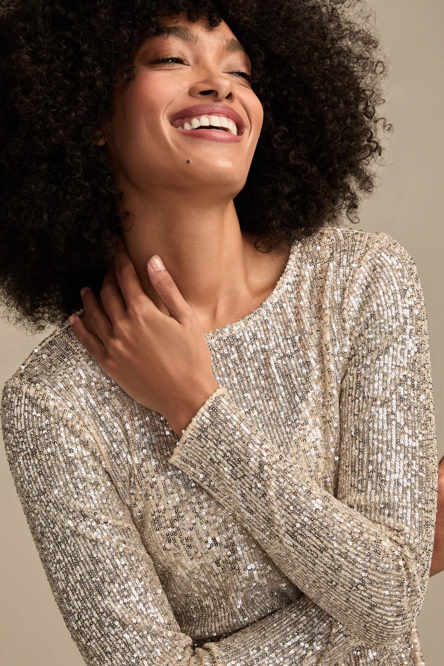 [160248-680] WOMENS LUCKY BRAND SEQUIN LONG SLEEVE TOP - CHAMPAGNE SEQUIN – product view 2