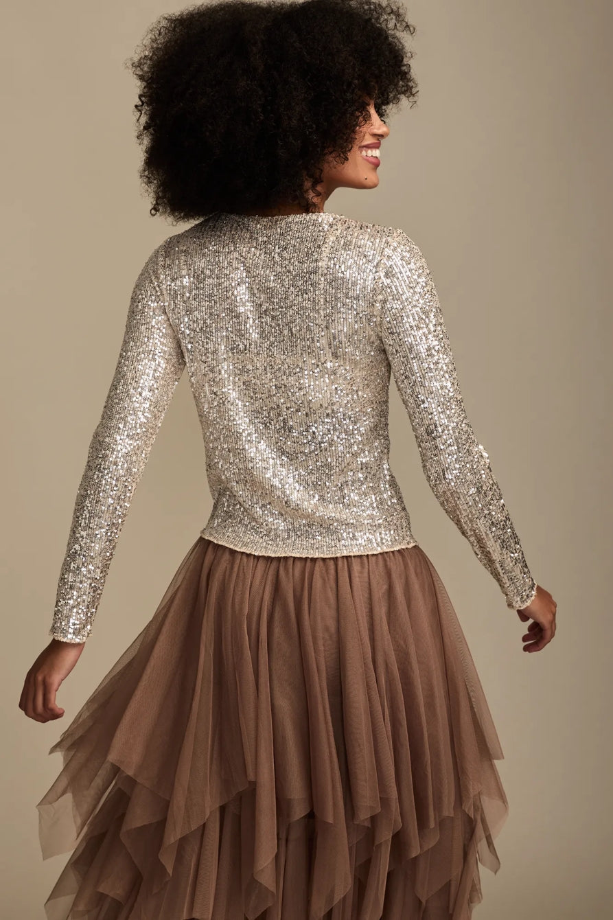 [160248-680] WOMENS LUCKY BRAND SEQUIN LONG SLEEVE TOP - CHAMPAGNE SEQUIN – product view 3