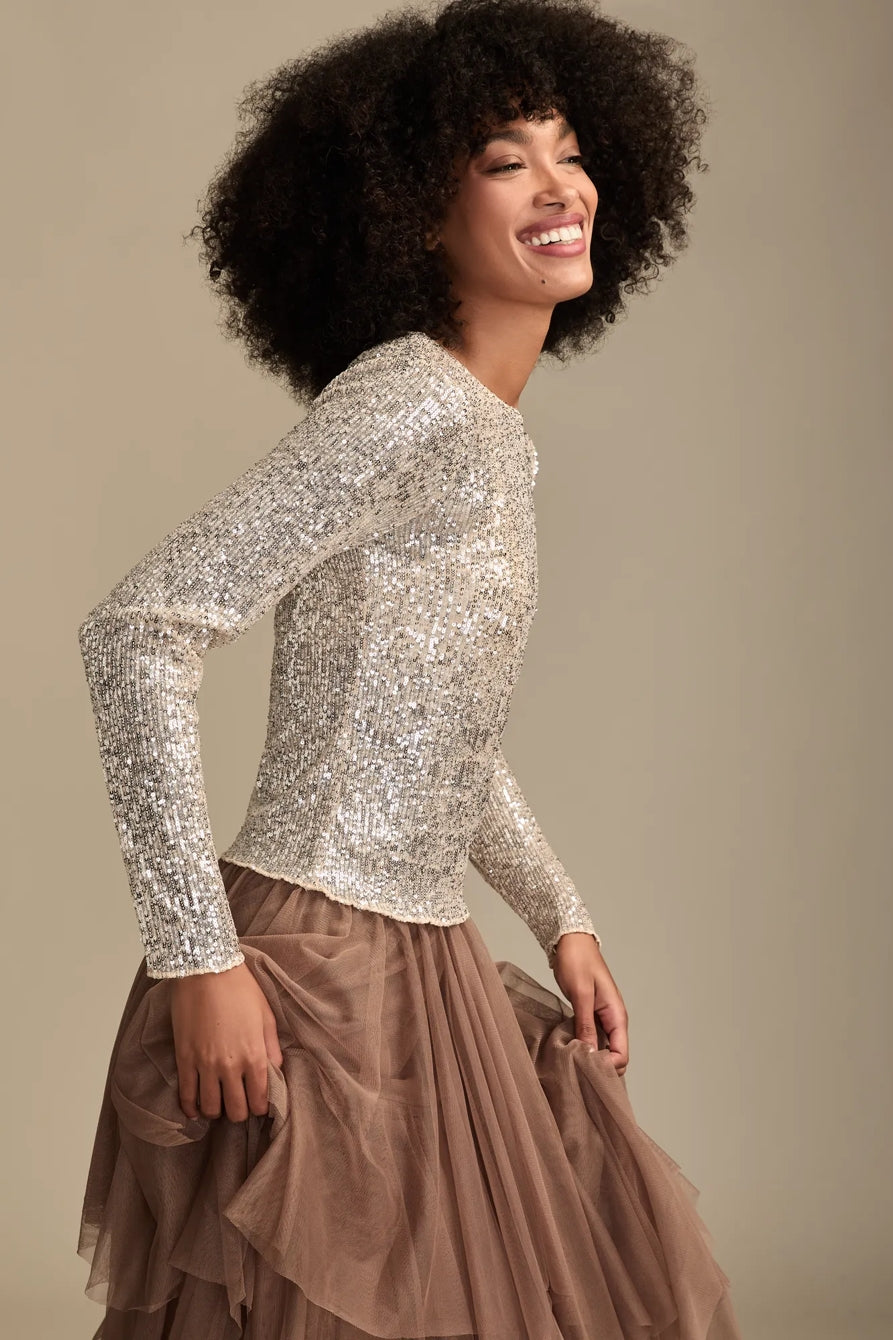 [160248-680] WOMENS LUCKY BRAND SEQUIN LONG SLEEVE TOP - CHAMPAGNE SEQUIN – product view 4
