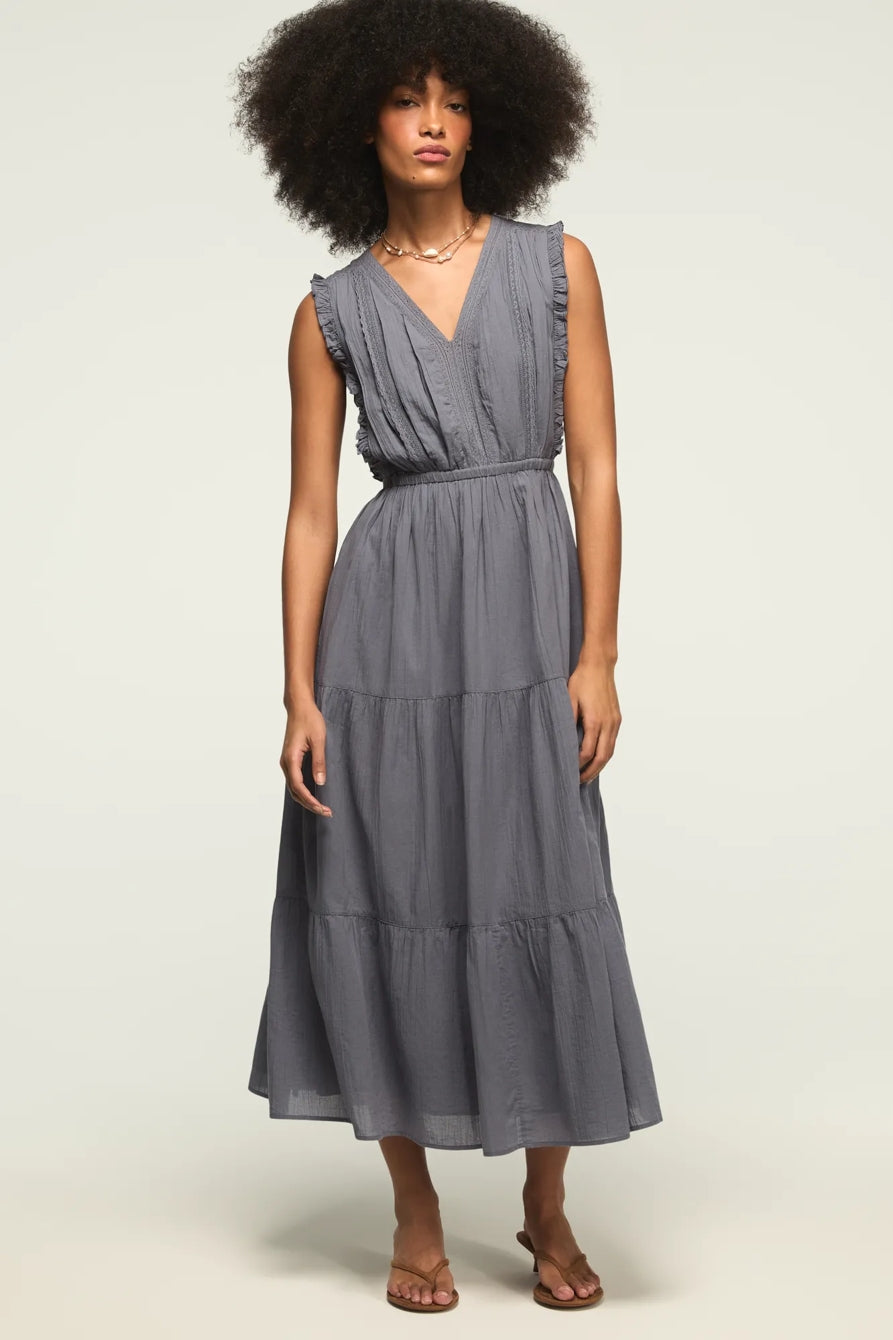 [162143-420] WOMENS LUCKY BRAND LACE TRIM TIERED MIDI DRESS - GRISAILLE – product view 1