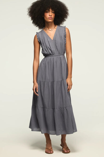 [162143-420] WOMENS LUCKY BRAND LACE TRIM TIERED MIDI DRESS - GRISAILLE