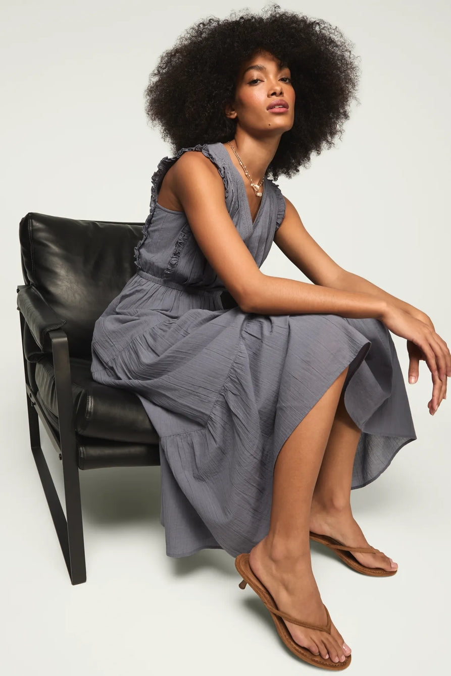 [162143-420] WOMENS LUCKY BRAND LACE TRIM TIERED MIDI DRESS - GRISAILLE – product view 5
