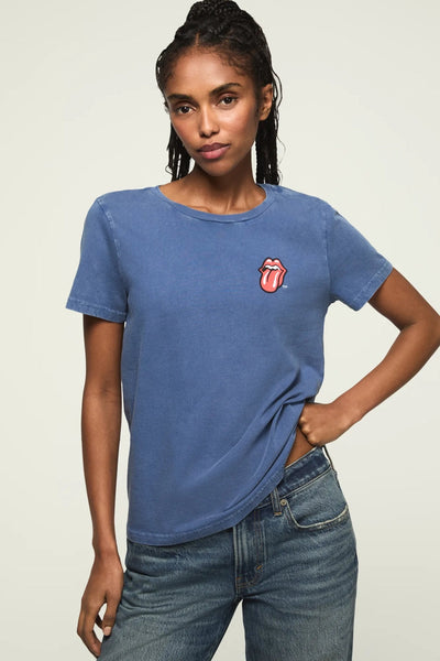 [163121-410] WOMENS LUCKY BRAND ROLLING STONES PATCH CLASSIC CREW - TRUE NAVY