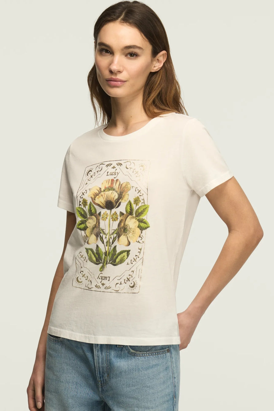[163123-110] WOMENS LUCKY BRAND FLORAL ORNATE FRAME CLASSIC CREW - BRIGHT WHITE – product view 1