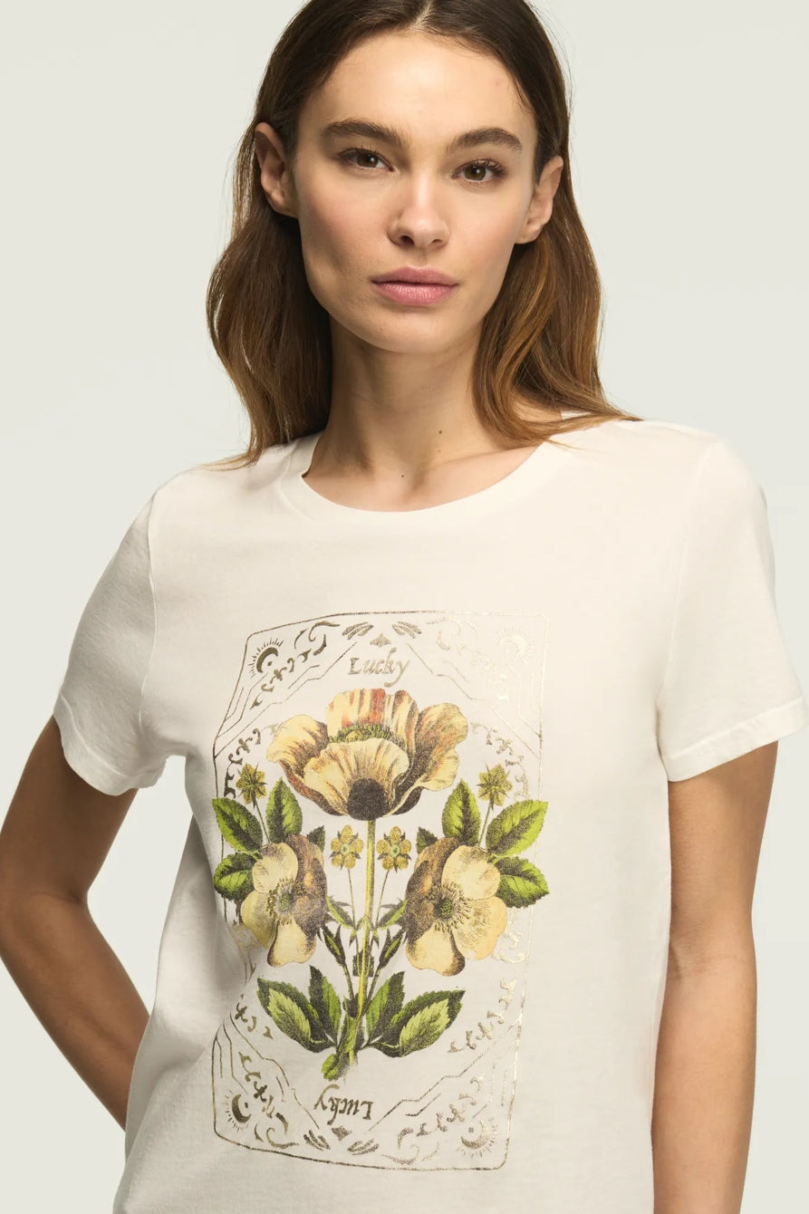 [163123-110] WOMENS LUCKY BRAND FLORAL ORNATE FRAME CLASSIC CREW - BRIGHT WHITE – product view 2