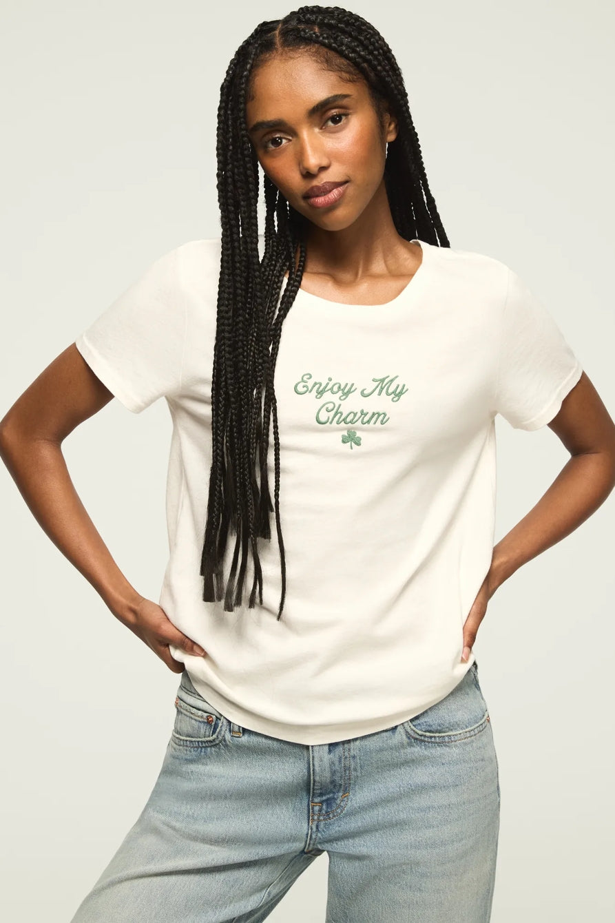[163140-100] WOMENS LUCKY BRAND ENJOY MY CHARM CLASSIC CREW - GARDENIA – product view 1