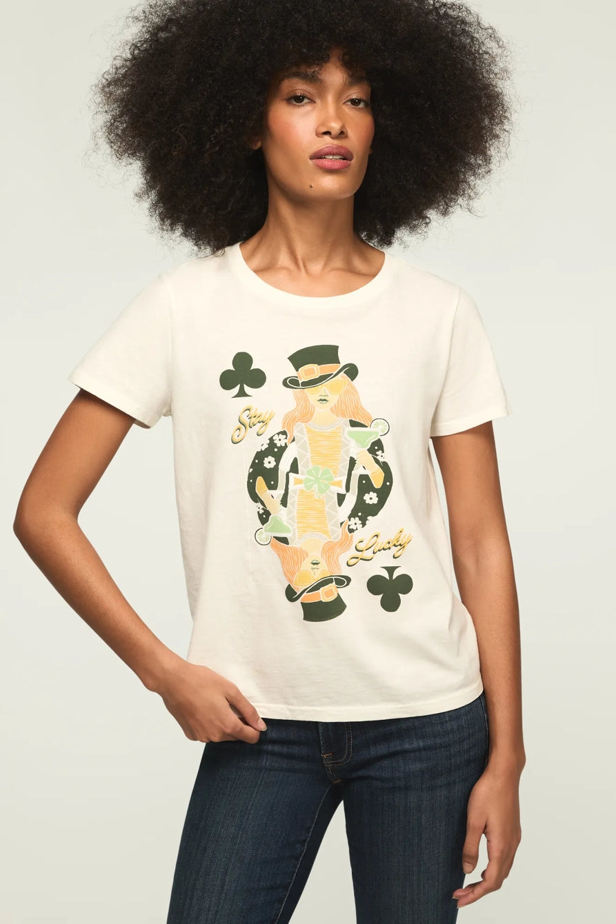 [163141-100] WOMENS LUCKY BRAND STAY LUCKY CARD CLASSIC CREW - GARDENIA – product view 1