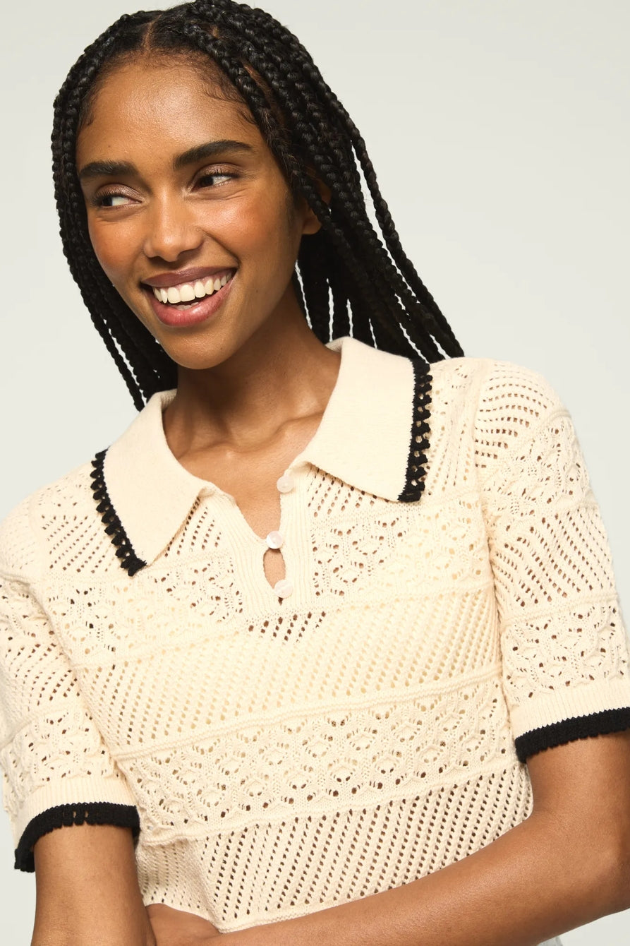 [167220-110] WOMENS LUCKY BRAND LACE POLO SWEATER TEE - WHITECAP GRAY – product view 2