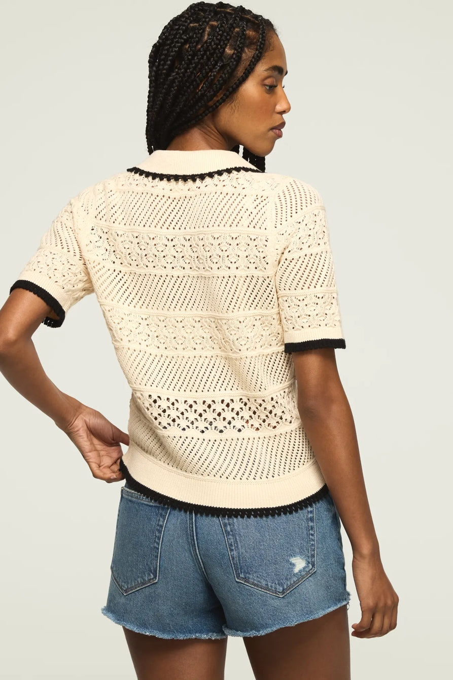 [167220-110] WOMENS LUCKY BRAND LACE POLO SWEATER TEE - WHITECAP GRAY – product view 3
