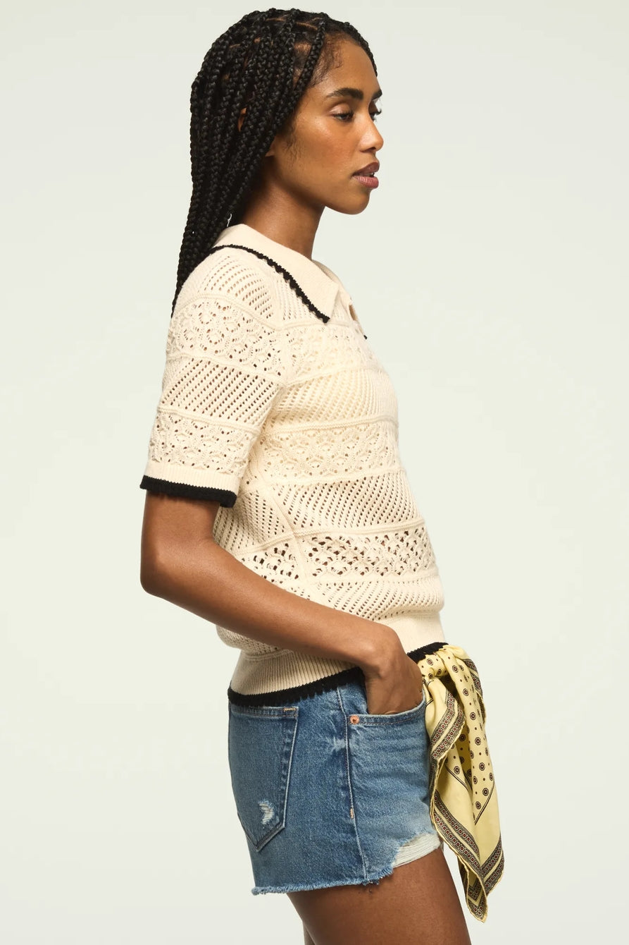 [167220-110] WOMENS LUCKY BRAND LACE POLO SWEATER TEE - WHITECAP GRAY – product view 4