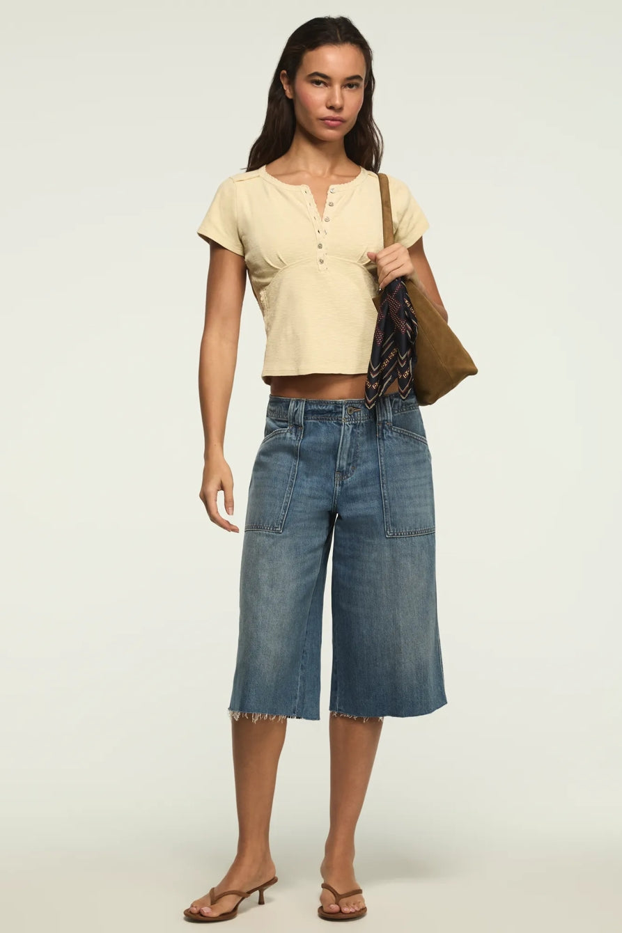 [167405-750] WOMENS LUCKY BRAND CROCHET TRIM SHORT SLEEVE HENLEY - LEMON ICING – product view 5