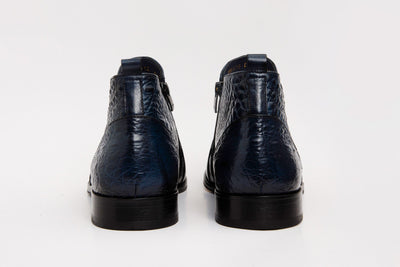 The Randor Navy Blue Croc-Embossed Calf Leather Side-Zip Dress Ankle Men Boot