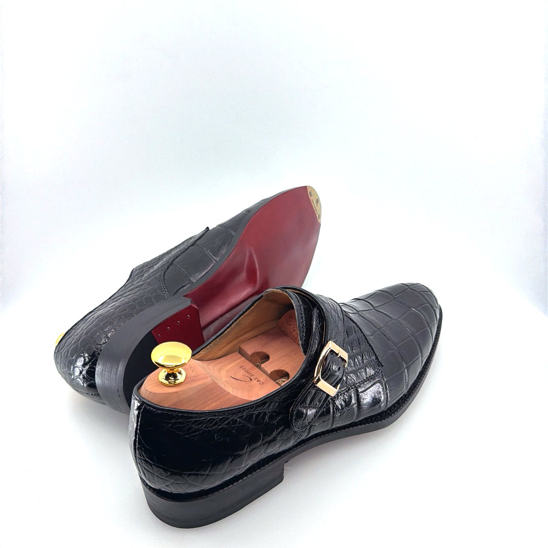 Maurice Jersey Alligator Monkstrap Shoe - Black – product view 7