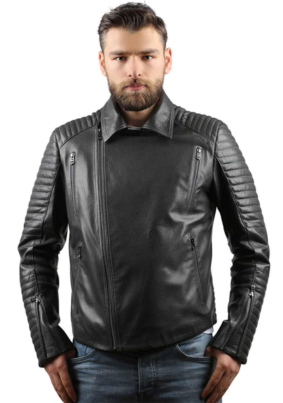 Vinci Leather The Fossett Black Leather Men Jacket – product view 3