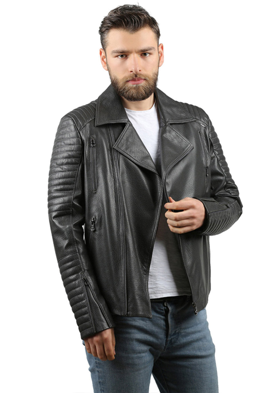 Vinci Leather The Fossett Black Leather Men Jacket – product view 1