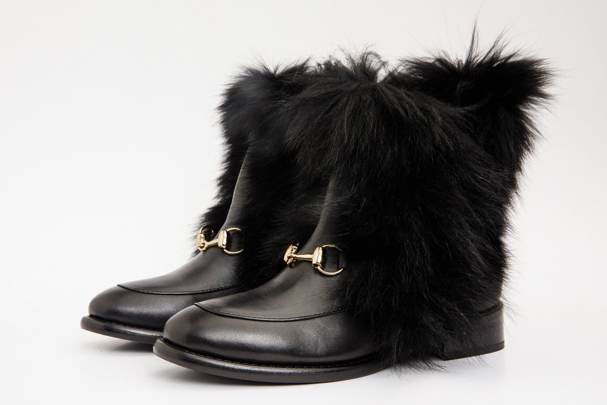 Vinci Leather The Izmir Black Leather Natural Fur Mid Calf Women Boot – product view 3