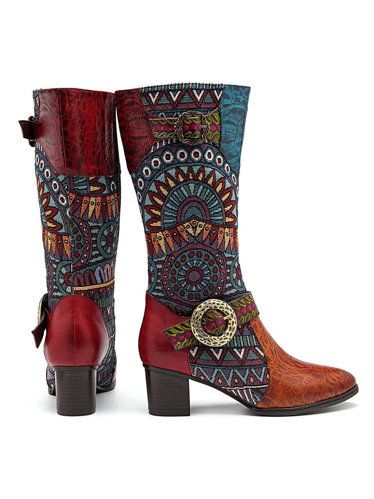 Bohemian Leather Splicing Pattern High Tube Boots – product view 4