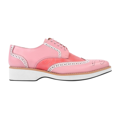 Liberty Zeno Roy men’s leather wingtip shoe in Pink, side profile, showing ostrich-leg print