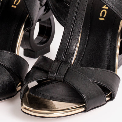 The Duffryn Black T-Strap Leather Women Sandal