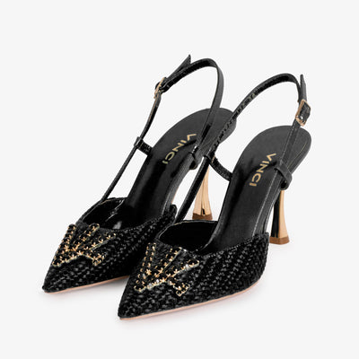 Vinci Leather The Luna Black Leather Slingback Women Sandal – product view 2