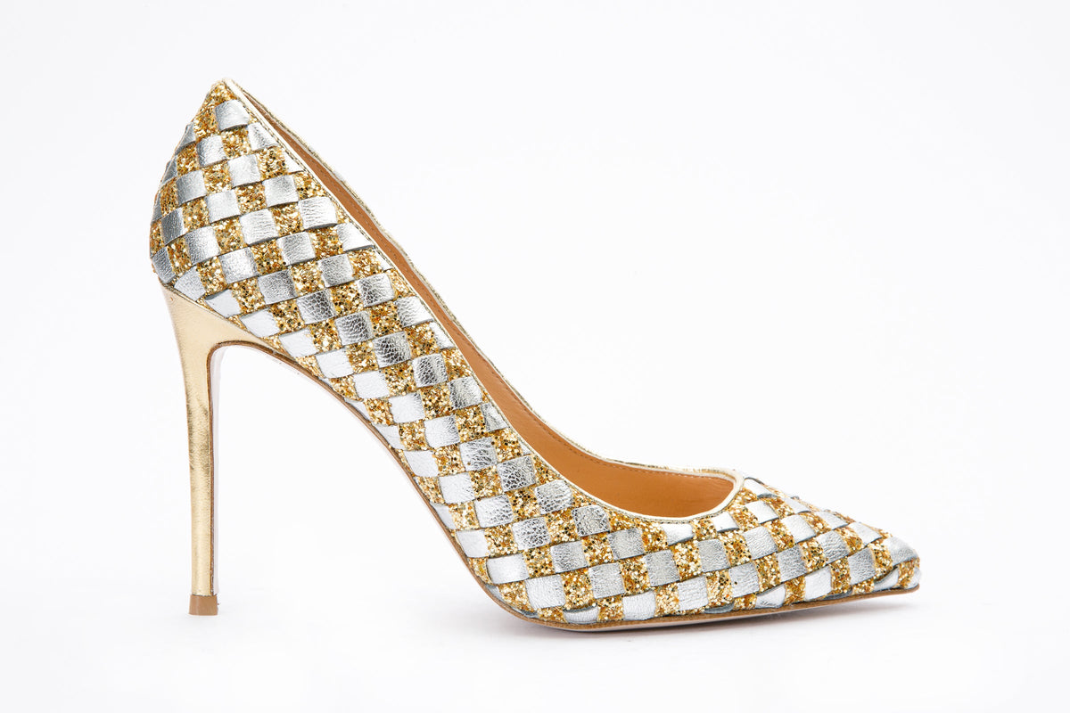 Vinci Leather The Saks Tory Gold & Silver Handwoven Leather Pump Women Shoe – product view 5