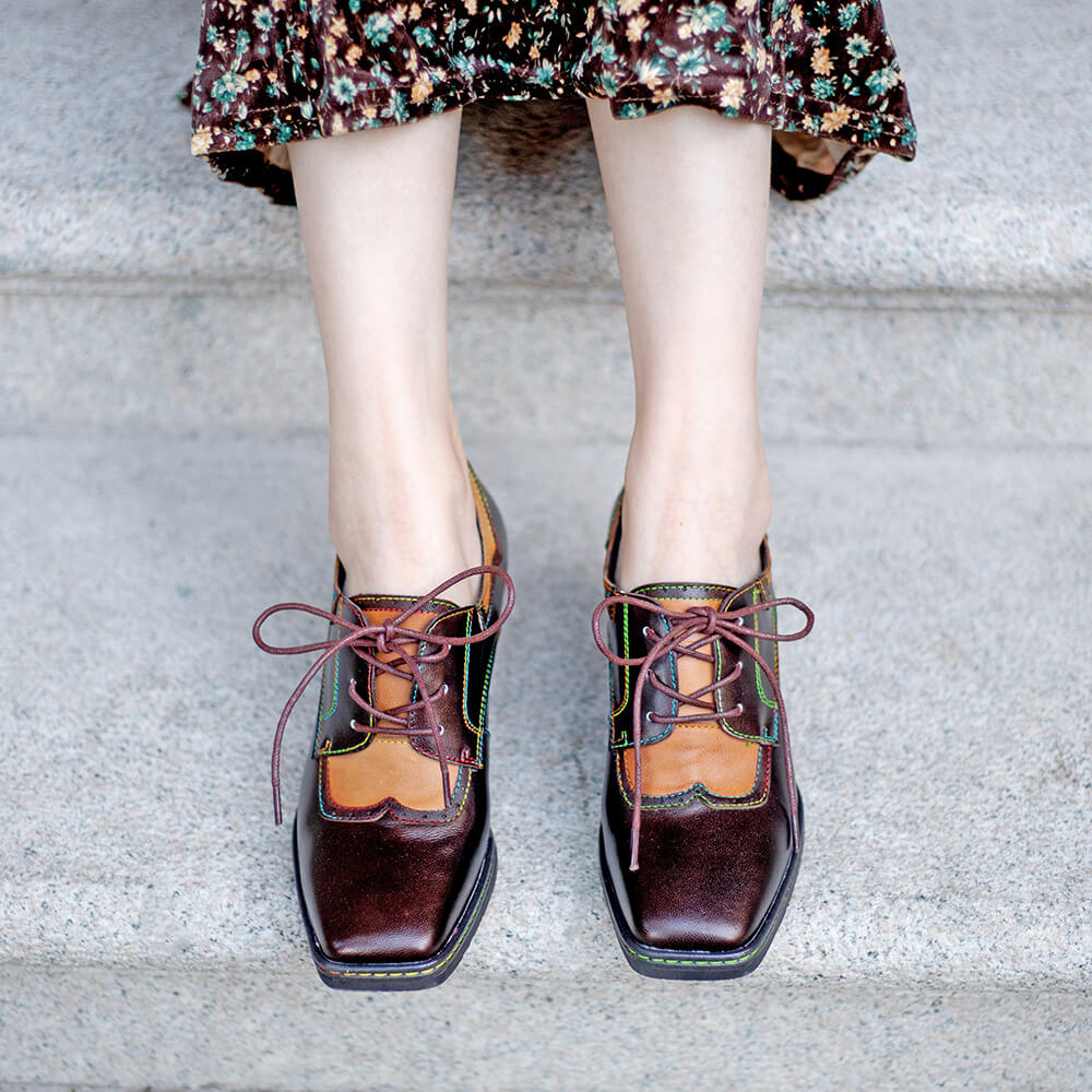 Vintage Elegant Square Toe Leather Shoes – product view 5