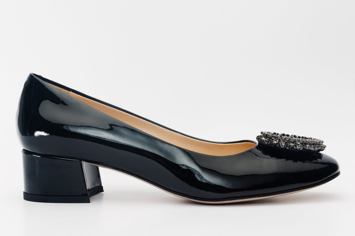 Vinci Leather The Danish Black Patent Leather Block Heel Pump Women Shoe – product view 4