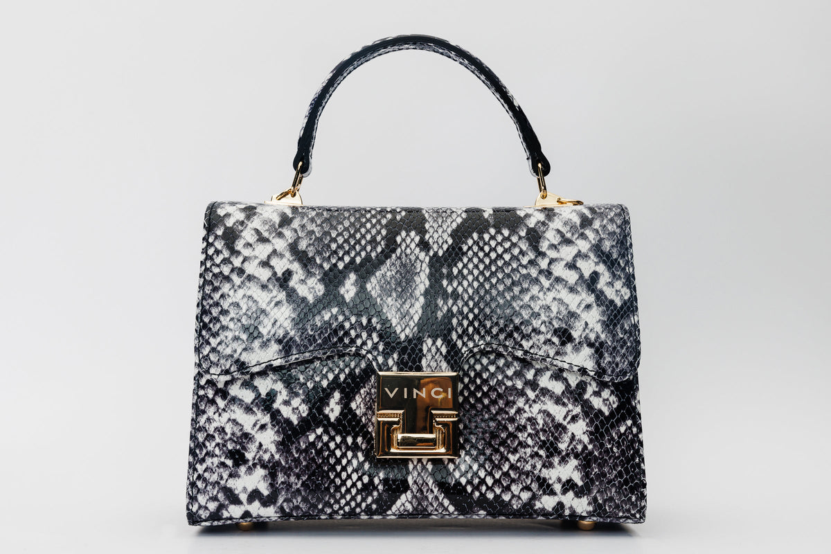 Vinci Leather The Venezia Black & White Leather Handbag – product view 2