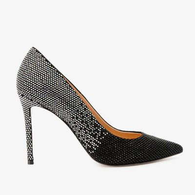 The Bago Black & Silver Glitter Leather Pump Women Shoe