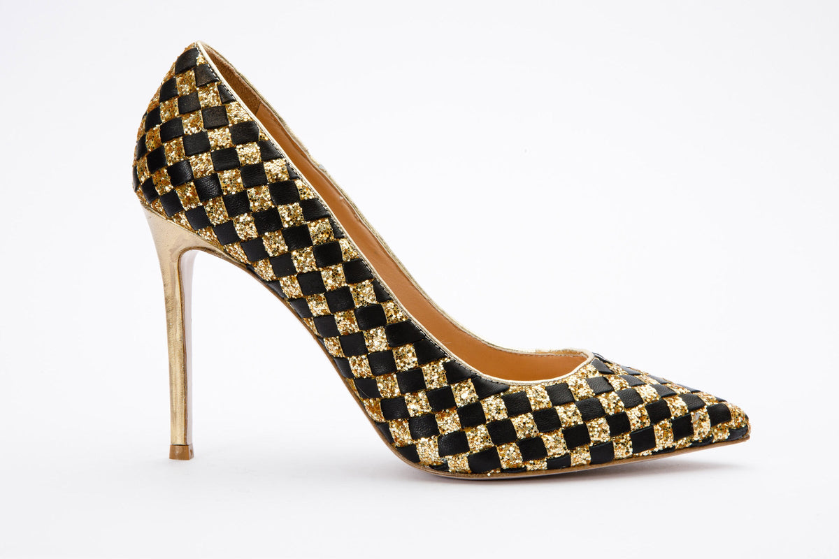 Vinci Leather The Saks Tory Gold & Black Handwoven Leather Pump Women Shoe – product view 4