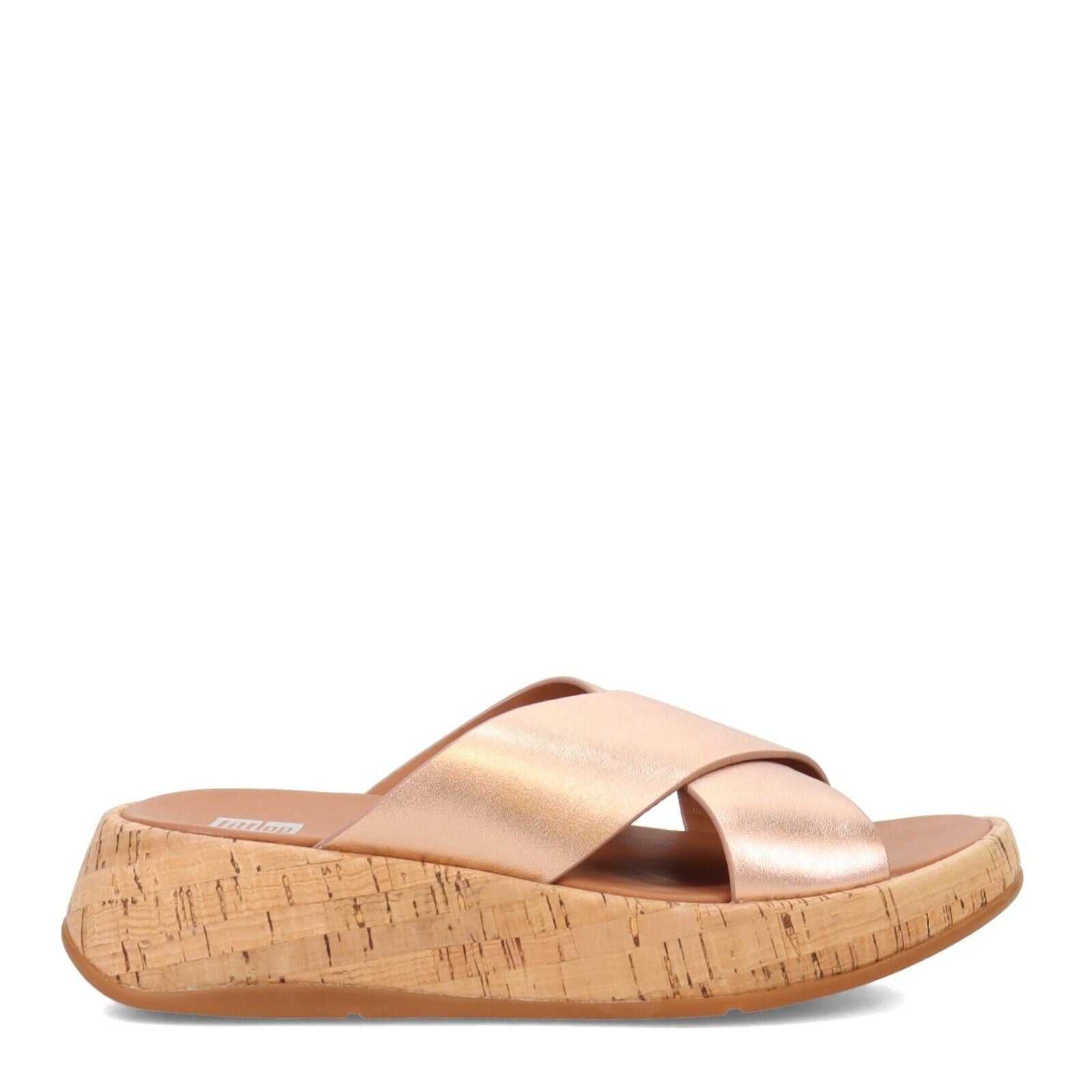 FitFlop F Mode Cross Cork Flatform Women's Sandals — Rose/Gold Leather
