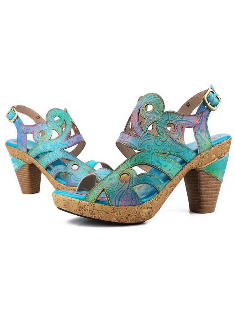 Zendaya Hand-painted Genuine Leather Sandals – product view 2