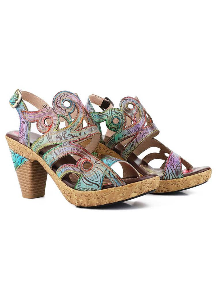 Zendaya Hand-painted Genuine Leather Sandals – product view 19