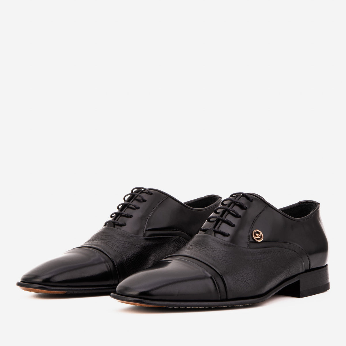 Vinci Leather The Rockwell Handmade Black Leather Cap Toe Men Oxford Shoe – product view 2