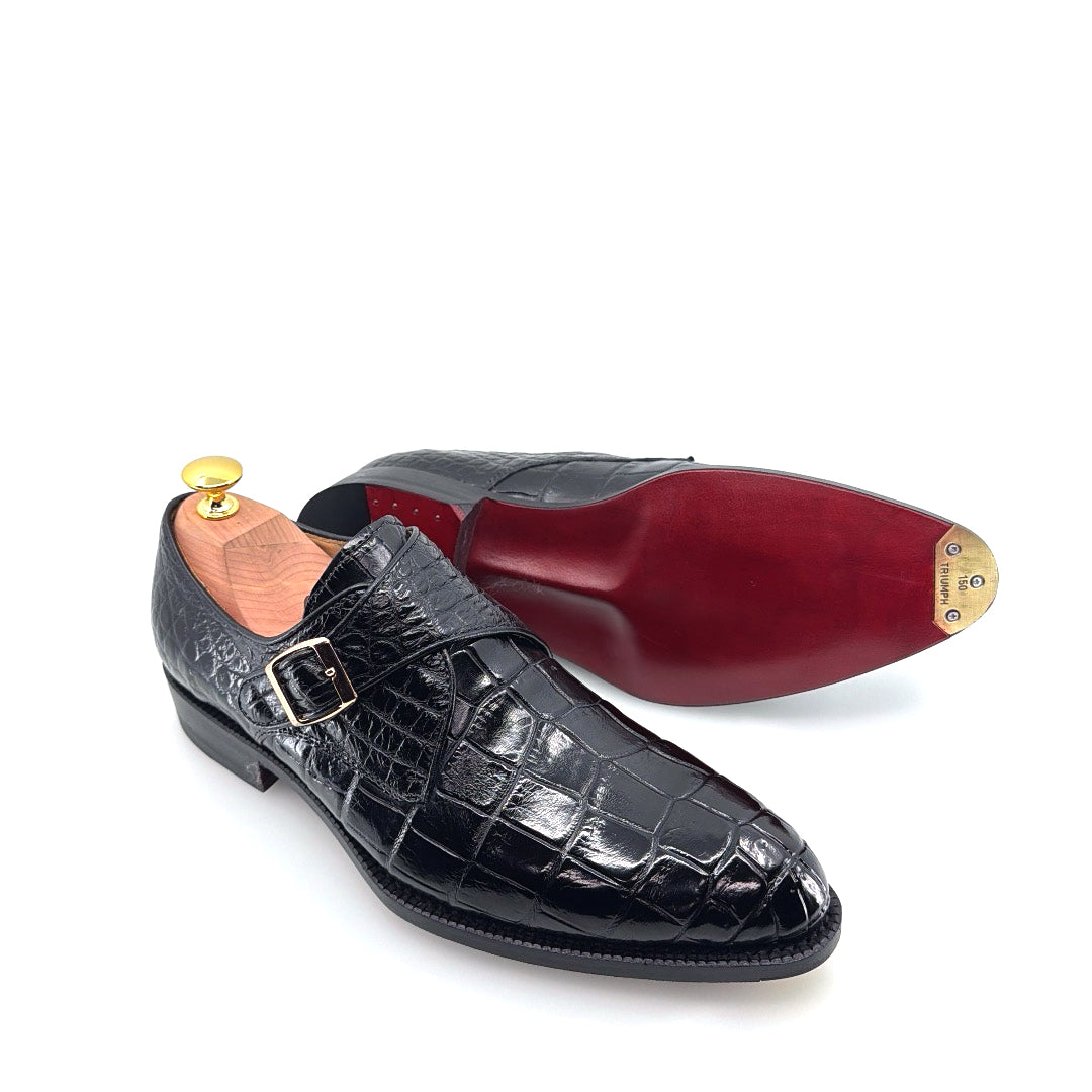Maurice Jersey Alligator Monkstrap Shoe - Black – product view 8