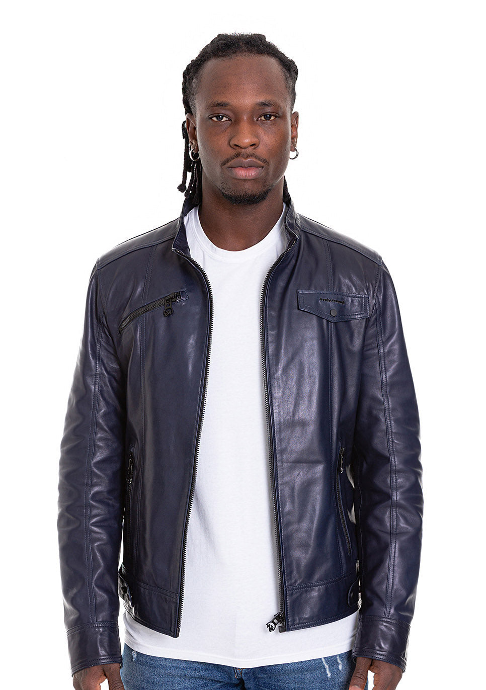 Vinci Leather The Labanon Navy Blue Leather Men Jacket – product view 1