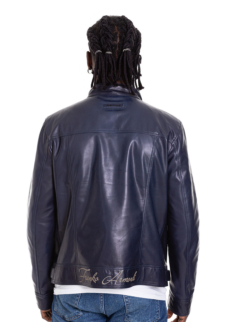 Vinci Leather The Labanon Navy Blue Leather Men Jacket – product view 3