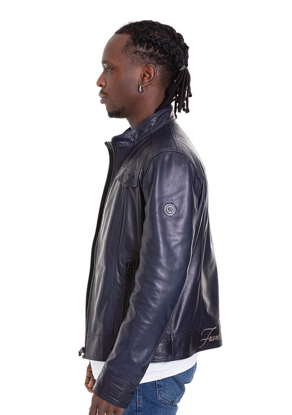 Vinci Leather The Labanon Navy Blue Leather Men Jacket – product view 4