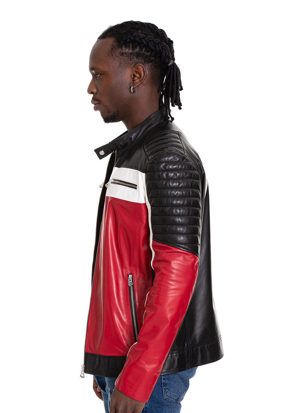 Vinci Leather The Martos Black & Red Leather Men Jacket – product view 5