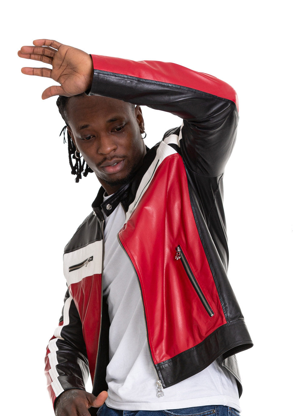 Vinci Leather The Martos Black & Red Leather Men Jacket – product view 6