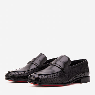 The Aurelio Black Python & Baby Buffalo Leather Penny Loafer
