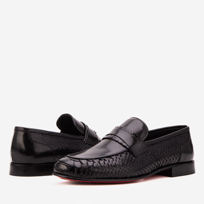 The Aurelio Black Python & Baby Buffalo Leather Penny Loafer